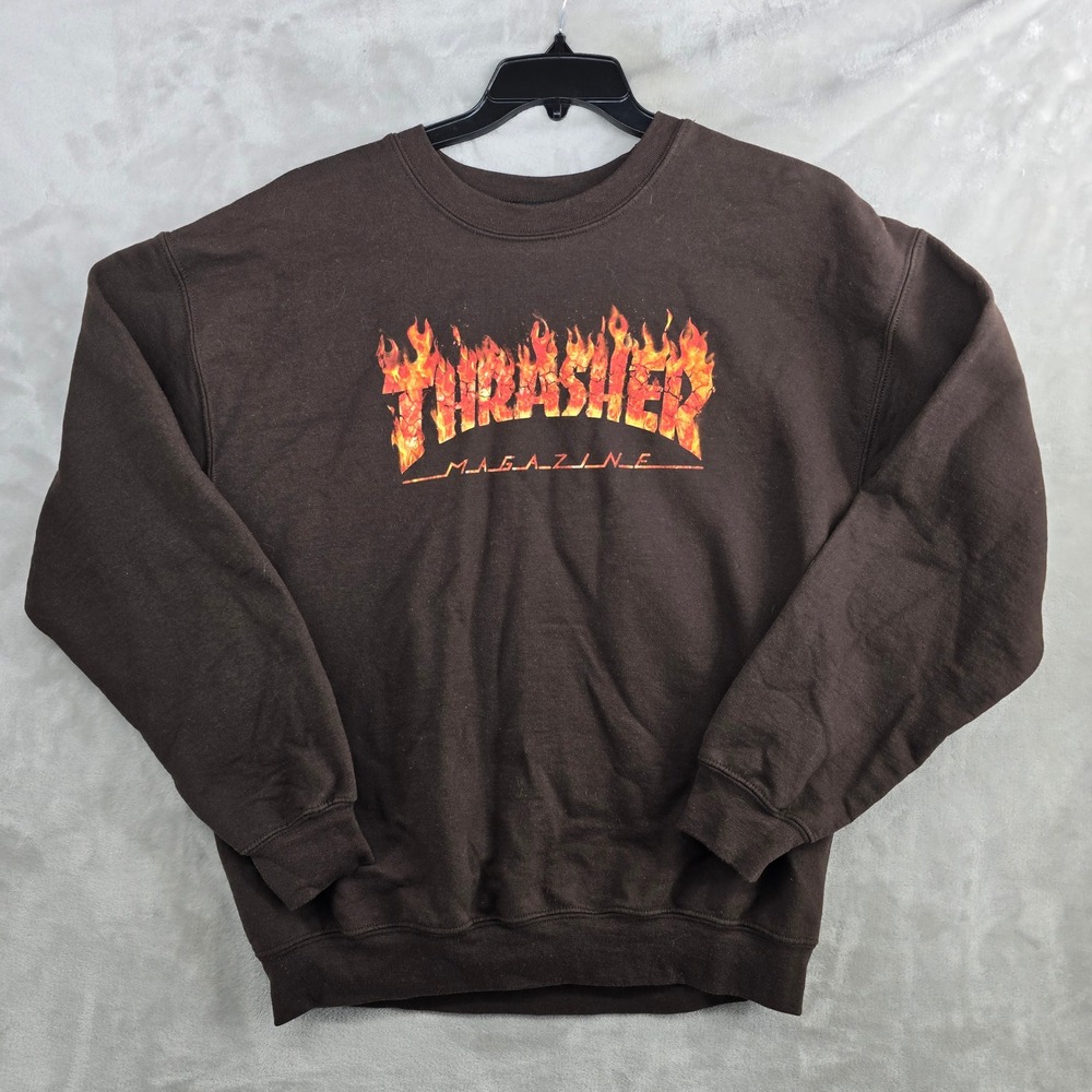 Thrasher Magazine Inferno Dark Chocolate Brown Skateboard Crew Sweatshirt‎ large